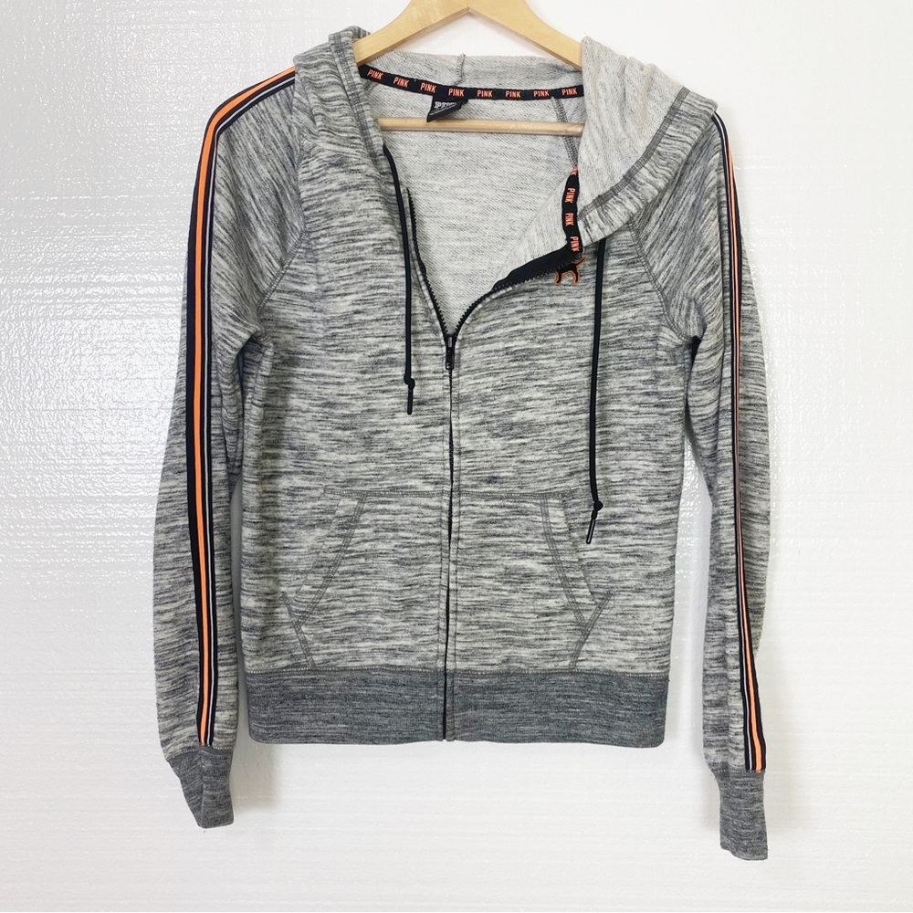 Pink Victoria's Secret Sweatshirt Gray Full-Zip Logo Sleeve Hoodie Jacket XS